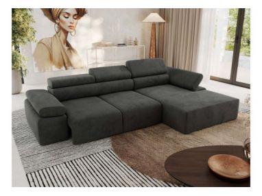 Narożnik z elektrycznym sterowaniem RILASSO L - strona prawa - ciemnoszary, welwet