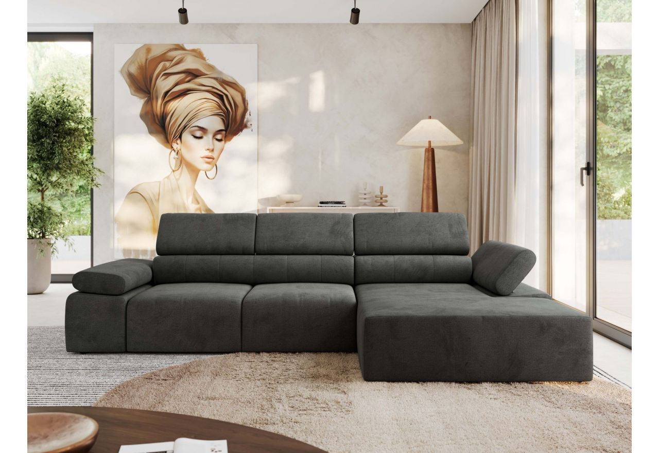 Narożnik z elektrycznym sterowaniem RILASSO L - strona prawa - ciemnoszary, welwet