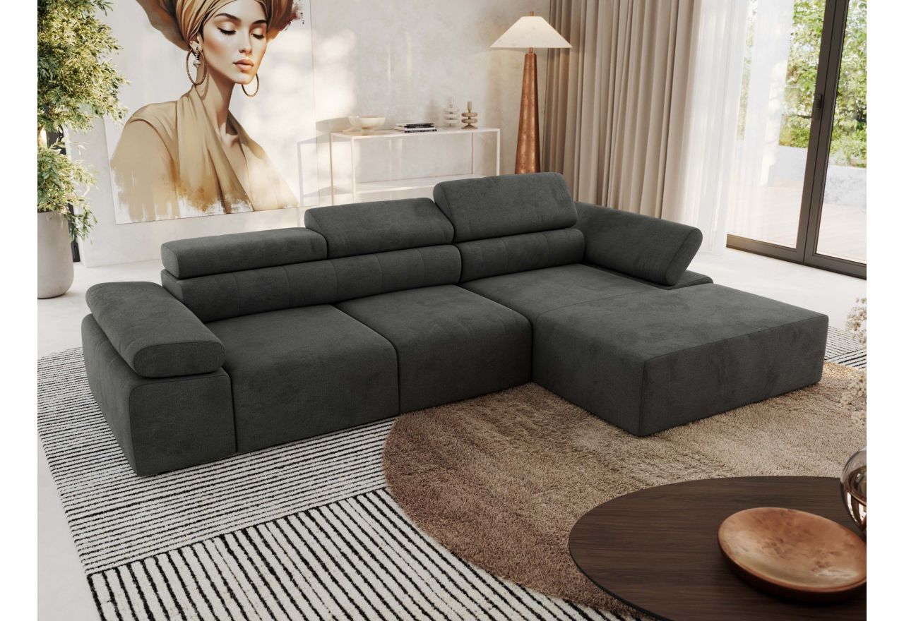 Narożnik z elektrycznym sterowaniem RILASSO L - strona prawa - ciemnoszary, welwet