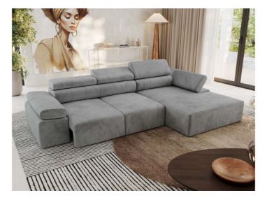 Narożnik z elektrycznym sterowaniem RILASSO L - strona prawa - jasnoszary, welwet