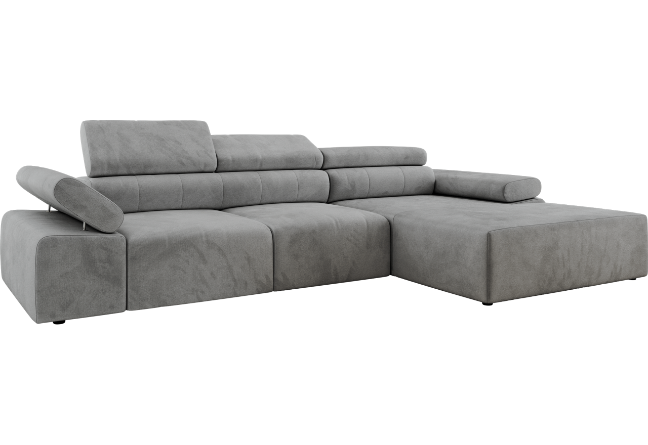 Narożnik z elektrycznym sterowaniem RILASSO L - strona prawa - jasnoszary, welwet