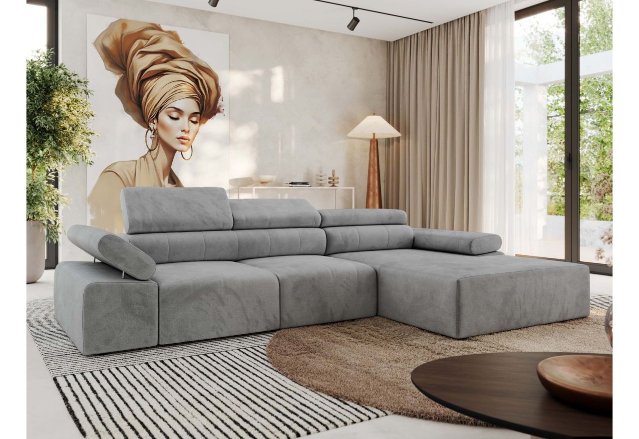 Narożnik z elektrycznym sterowaniem RILASSO L - strona prawa - jasnoszary, welwet