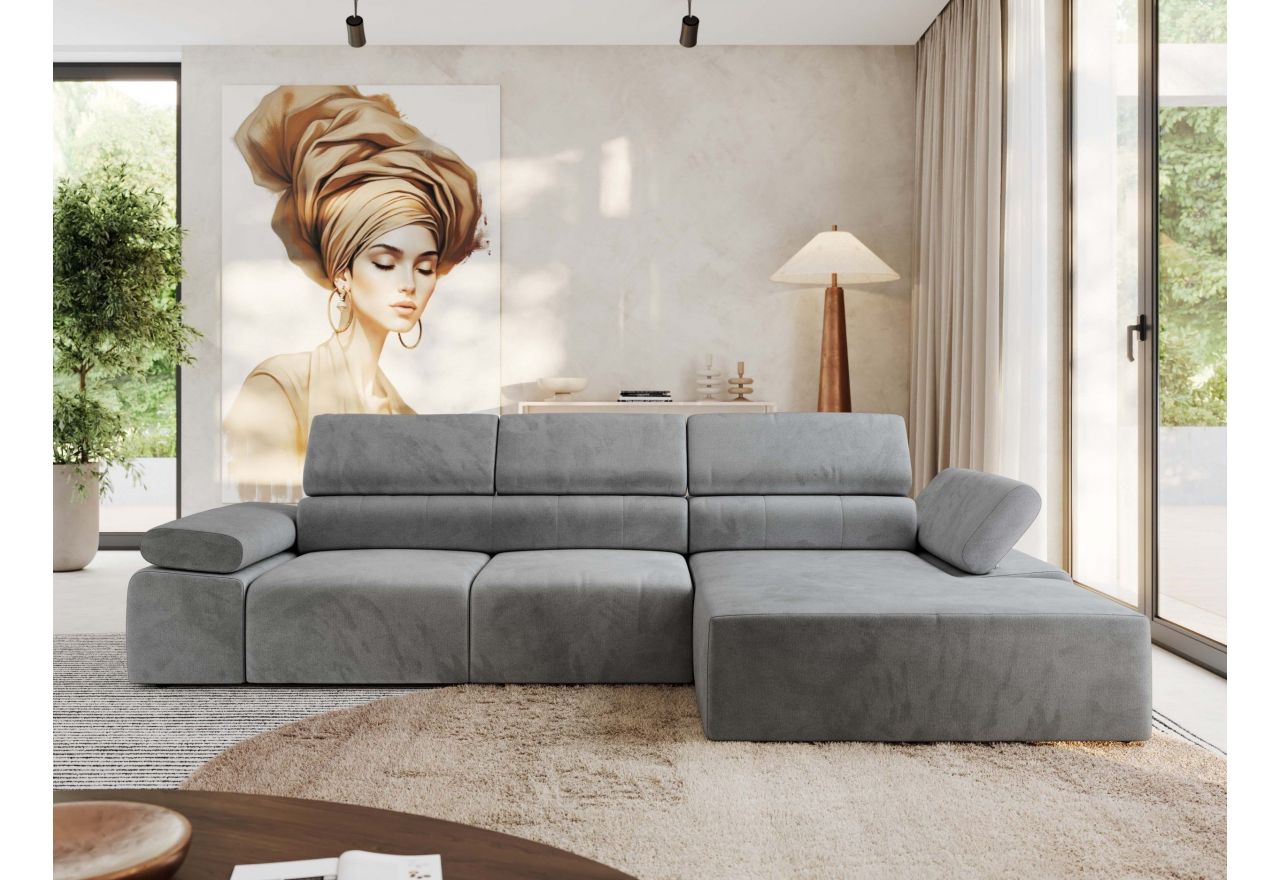 Narożnik z elektrycznym sterowaniem RILASSO L - strona prawa - jasnoszary, welwet