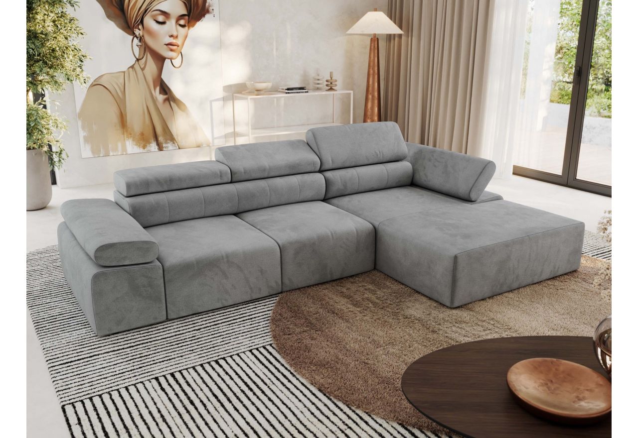 Narożnik z elektrycznym sterowaniem RILASSO L - strona prawa - jasnoszary, welwet