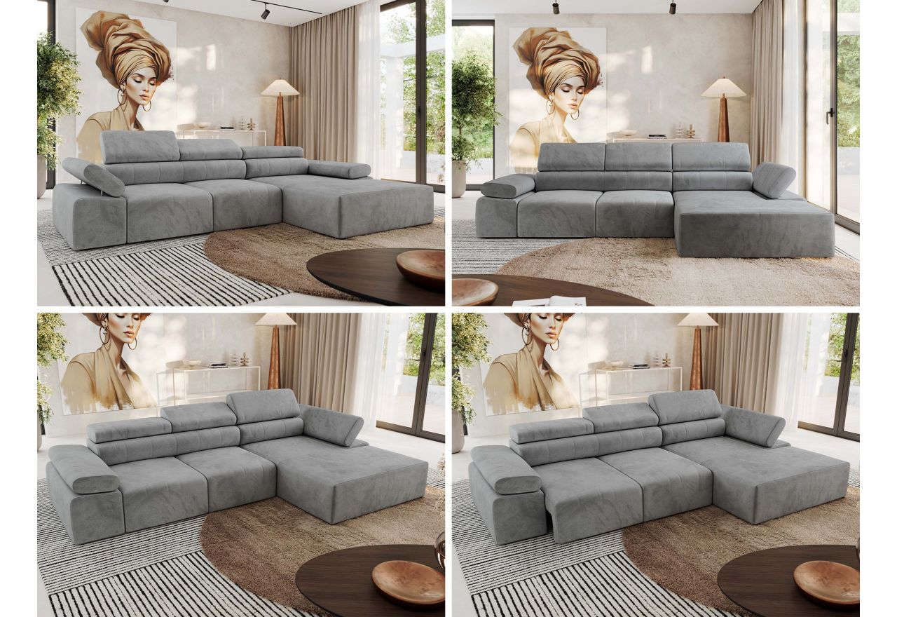 Narożnik z elektrycznym sterowaniem RILASSO L - strona prawa - jasnoszary, welwet