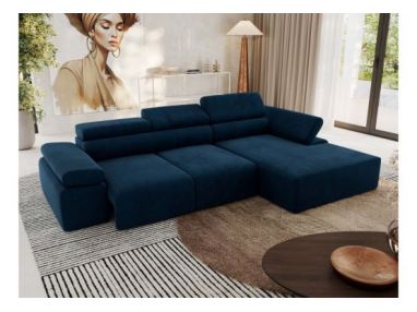 Narożnik z elektrycznym sterowaniem RILASSO L - strona prawa - ciemnoniebieski, welwet