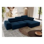 Narożnik z elektrycznym sterowaniem RILASSO L - strona prawa - ciemnoniebieski, welwet