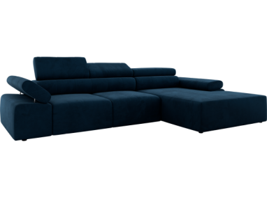 Narożnik z elektrycznym sterowaniem RILASSO L - strona prawa - ciemnoniebieski, welwet