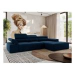 Narożnik z elektrycznym sterowaniem RILASSO L - strona prawa - ciemnoniebieski, welwet