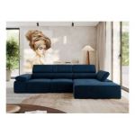 Narożnik z elektrycznym sterowaniem RILASSO L - strona prawa - ciemnoniebieski, welwet