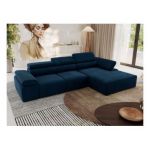 Narożnik z elektrycznym sterowaniem RILASSO L - strona prawa - ciemnoniebieski, welwet