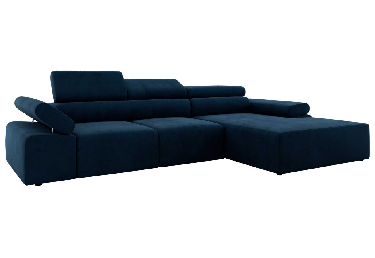 Narożnik z elektrycznym sterowaniem RILASSO L - strona prawa - ciemnoniebieski, welwet