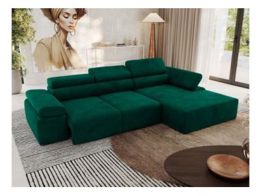 Narożnik z elektrycznym sterowaniem RILASSO L - strona prawa - ciemnozielony, welwet