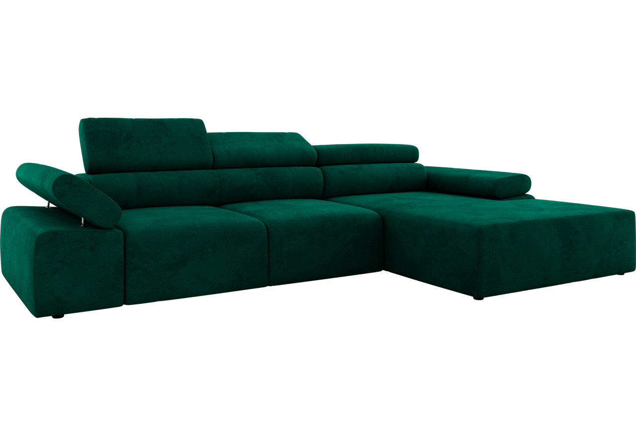 Narożnik z elektrycznym sterowaniem RILASSO L - strona prawa - ciemnozielony, welwet