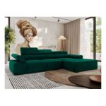 Narożnik z elektrycznym sterowaniem RILASSO L - strona prawa - ciemnozielony, welwet