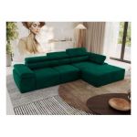 Narożnik z elektrycznym sterowaniem RILASSO L - strona prawa - ciemnozielony, welwet