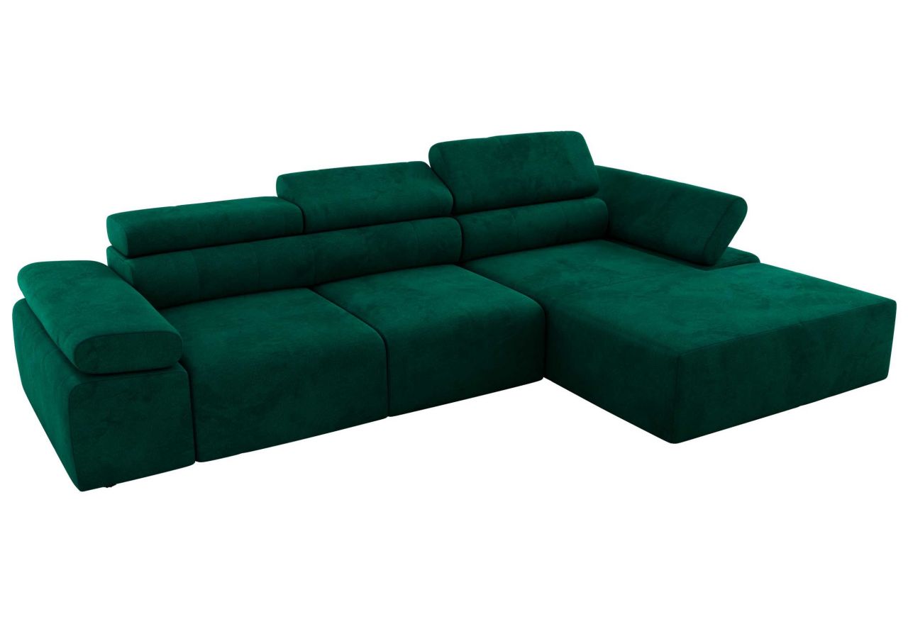Narożnik z elektrycznym sterowaniem RILASSO L - strona prawa - ciemnozielony, welwet