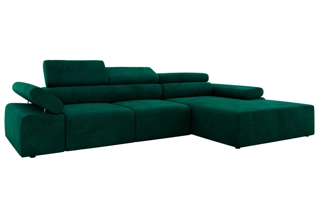 Narożnik z elektrycznym sterowaniem RILASSO L - strona prawa - ciemnozielony, welwet