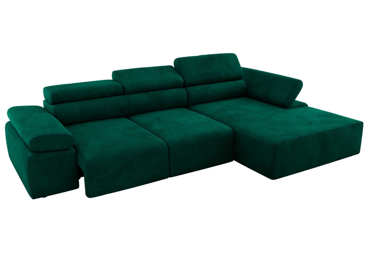 Narożnik z elektrycznym sterowaniem RILASSO L - strona prawa - ciemnozielony, welwet