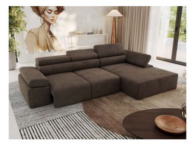 Narożnik z elektrycznym sterowaniem RILASSO L - strona prawa - brązowy, welwet