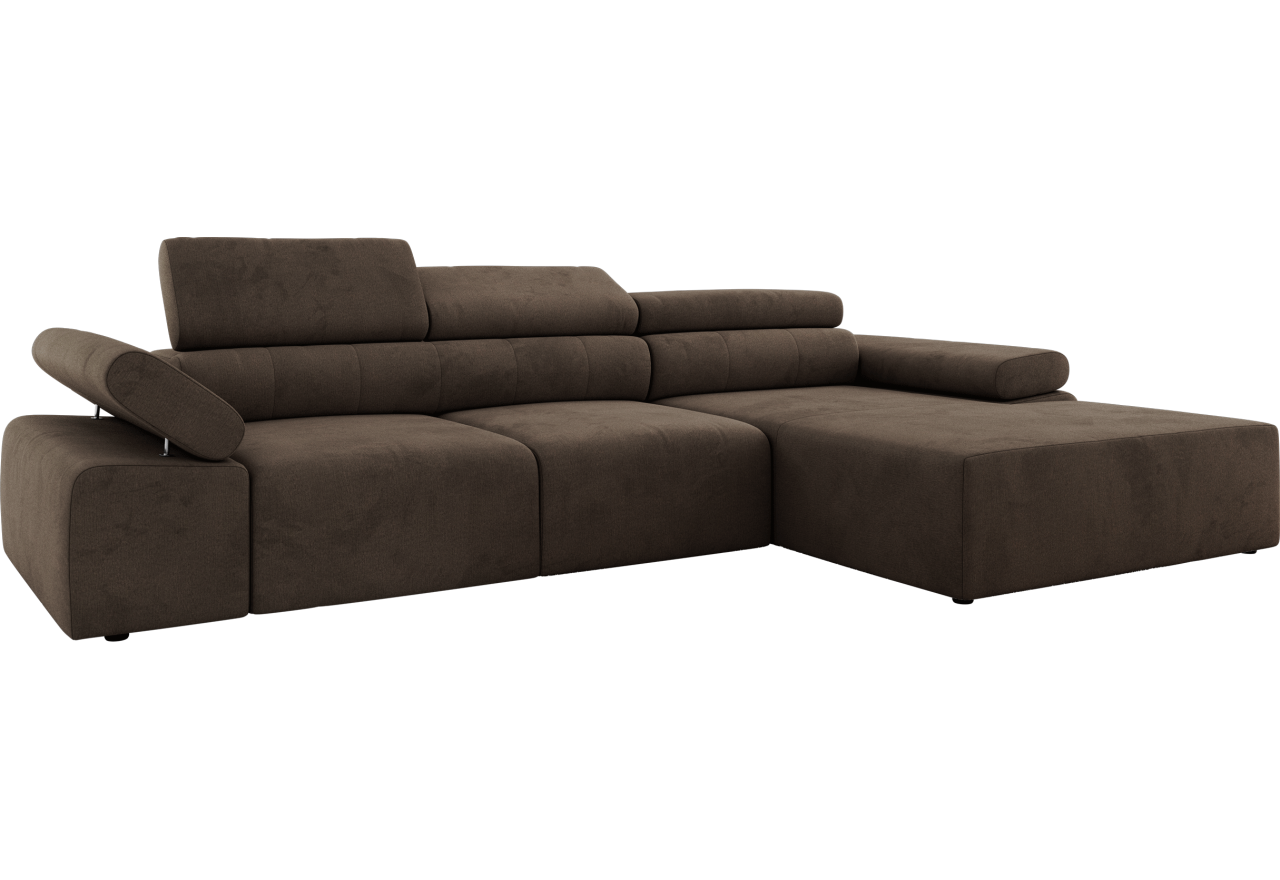 Narożnik z elektrycznym sterowaniem RILASSO L - strona prawa - brązowy, welwet