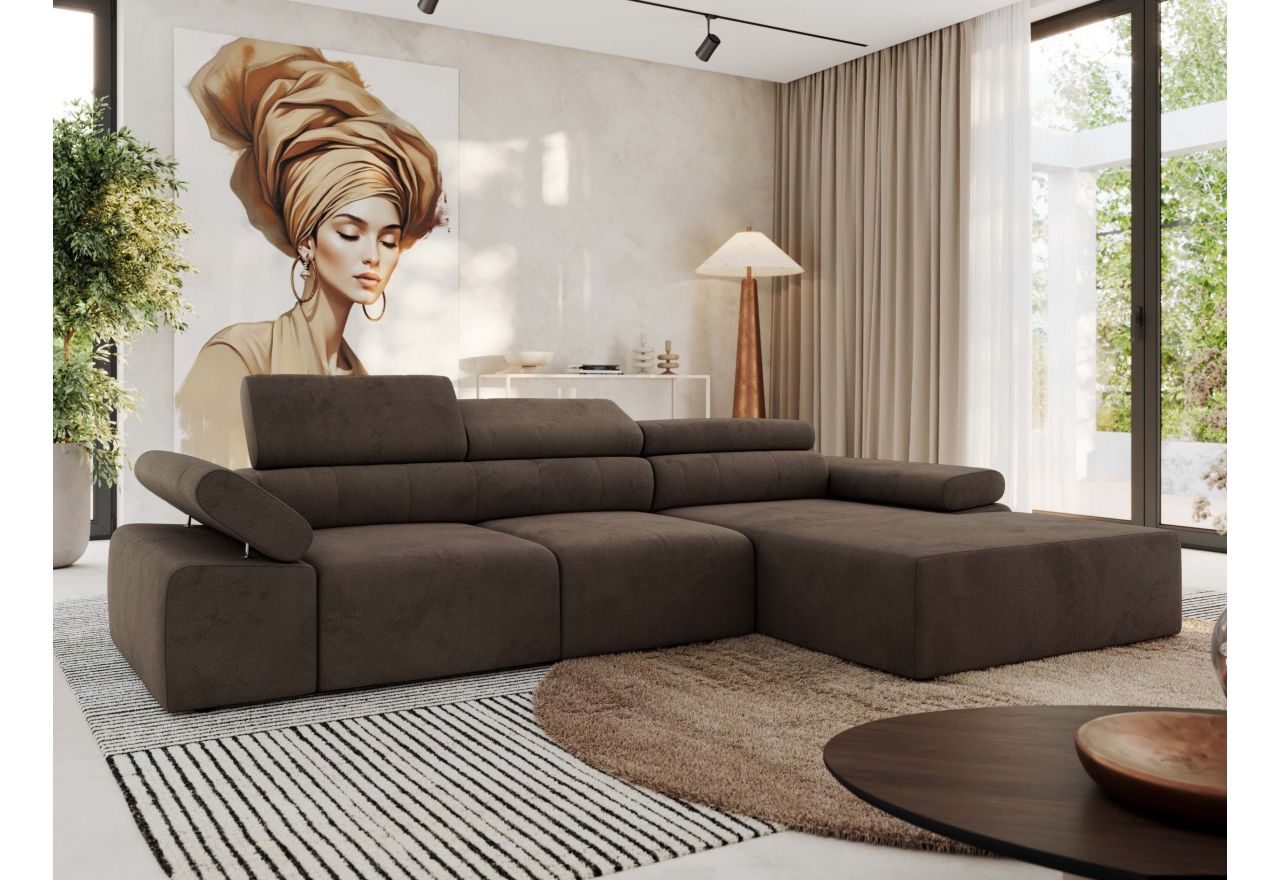 Narożnik z elektrycznym sterowaniem RILASSO L - strona prawa - brązowy, welwet