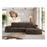 Narożnik z elektrycznym sterowaniem RILASSO L - strona prawa - brązowy, welwet