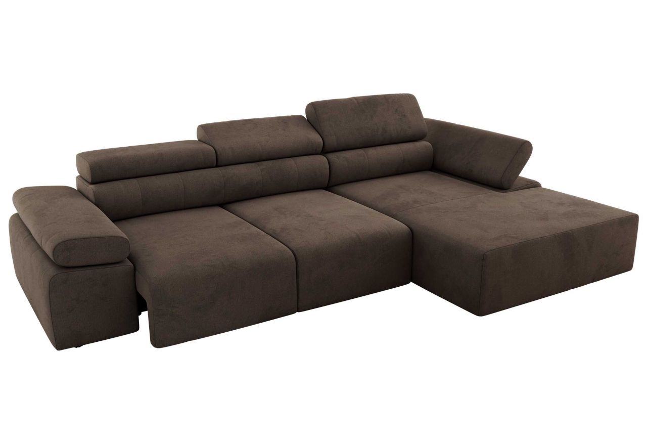 Narożnik z elektrycznym sterowaniem RILASSO L - strona prawa - brązowy, welwet