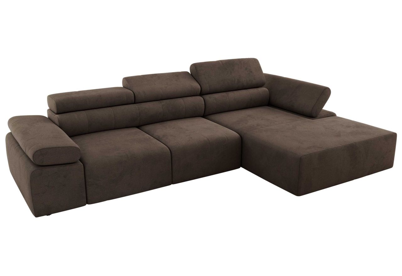 Narożnik z elektrycznym sterowaniem RILASSO L - strona prawa - brązowy, welwet