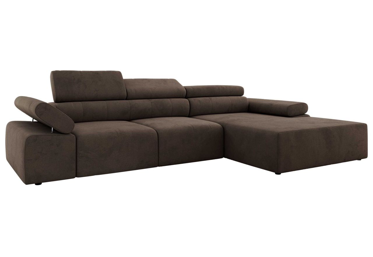 Narożnik z elektrycznym sterowaniem RILASSO L - strona prawa - brązowy, welwet