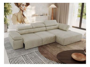 Narożnik z elektrycznym sterowaniem RILASSO L - strona prawa - beżowy, welwet