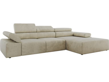 Narożnik z elektrycznym sterowaniem RILASSO L - strona prawa - beżowy, welwet