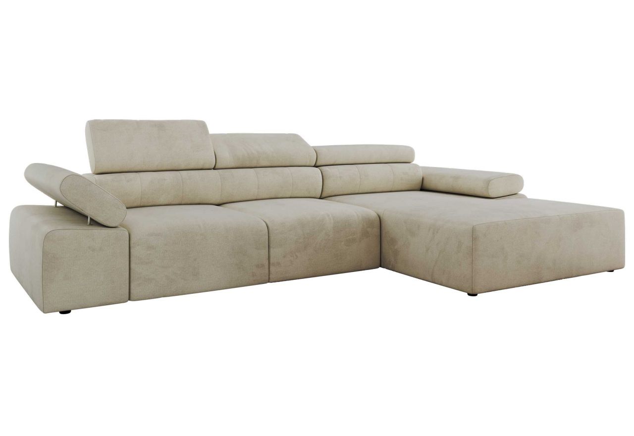 Narożnik z elektrycznym sterowaniem RILASSO L - strona prawa - beżowy, welwet