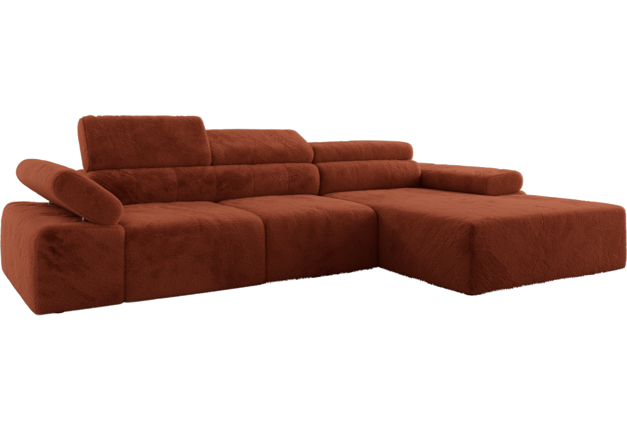 Narożnik z elektrycznym sterowaniem RILASSO L - strona prawa - pomarańczowy, plusz