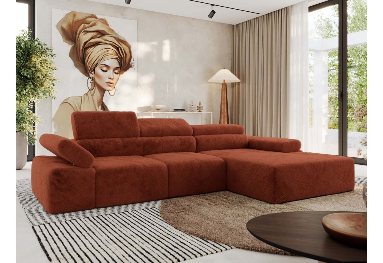 Narożnik z elektrycznym sterowaniem RILASSO L - strona prawa - pomarańczowy, plusz