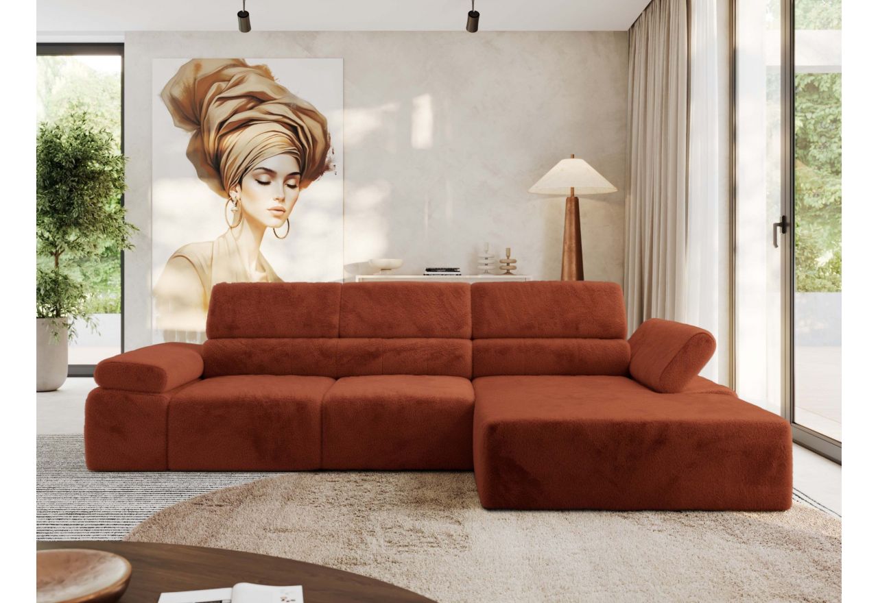 Narożnik z elektrycznym sterowaniem RILASSO L - strona prawa - pomarańczowy, plusz