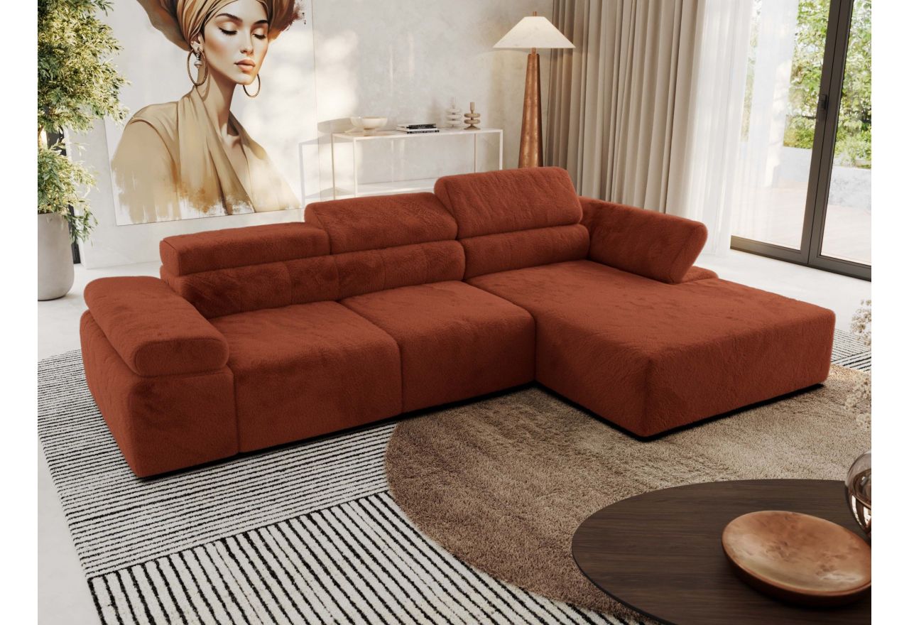 Narożnik z elektrycznym sterowaniem RILASSO L - strona prawa - pomarańczowy, plusz