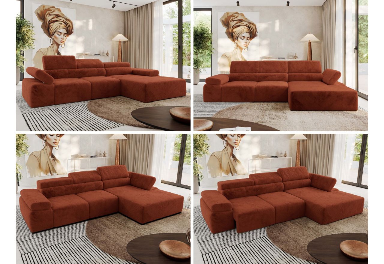 Narożnik z elektrycznym sterowaniem RILASSO L - strona prawa - pomarańczowy, plusz