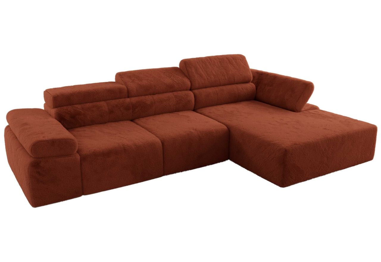 Narożnik z elektrycznym sterowaniem RILASSO L - strona prawa - pomarańczowy, plusz