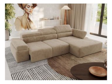 Narożnik z elektrycznym sterowaniem RILASSO L - strona prawa - beżowy, plusz