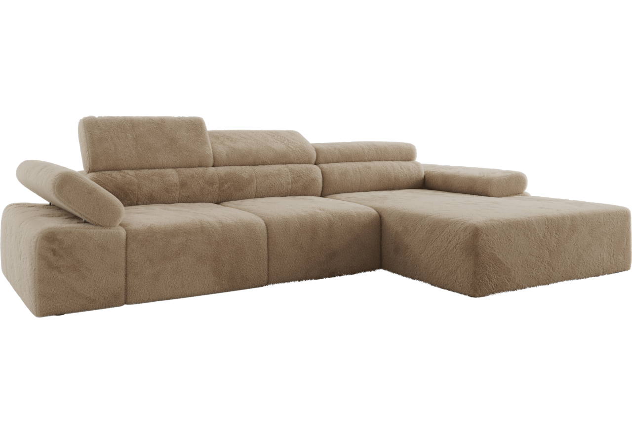 Narożnik z elektrycznym sterowaniem RILASSO L - strona prawa - beżowy, plusz