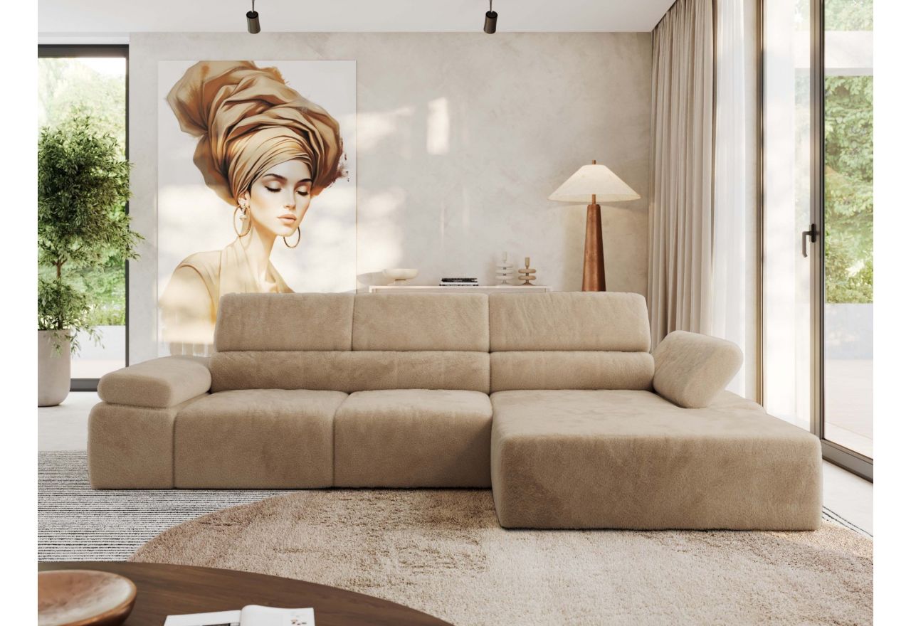 Narożnik z elektrycznym sterowaniem RILASSO L - strona prawa - beżowy, plusz