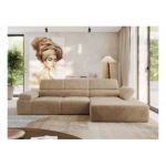 Narożnik z elektrycznym sterowaniem RILASSO L - strona prawa - beżowy, plusz