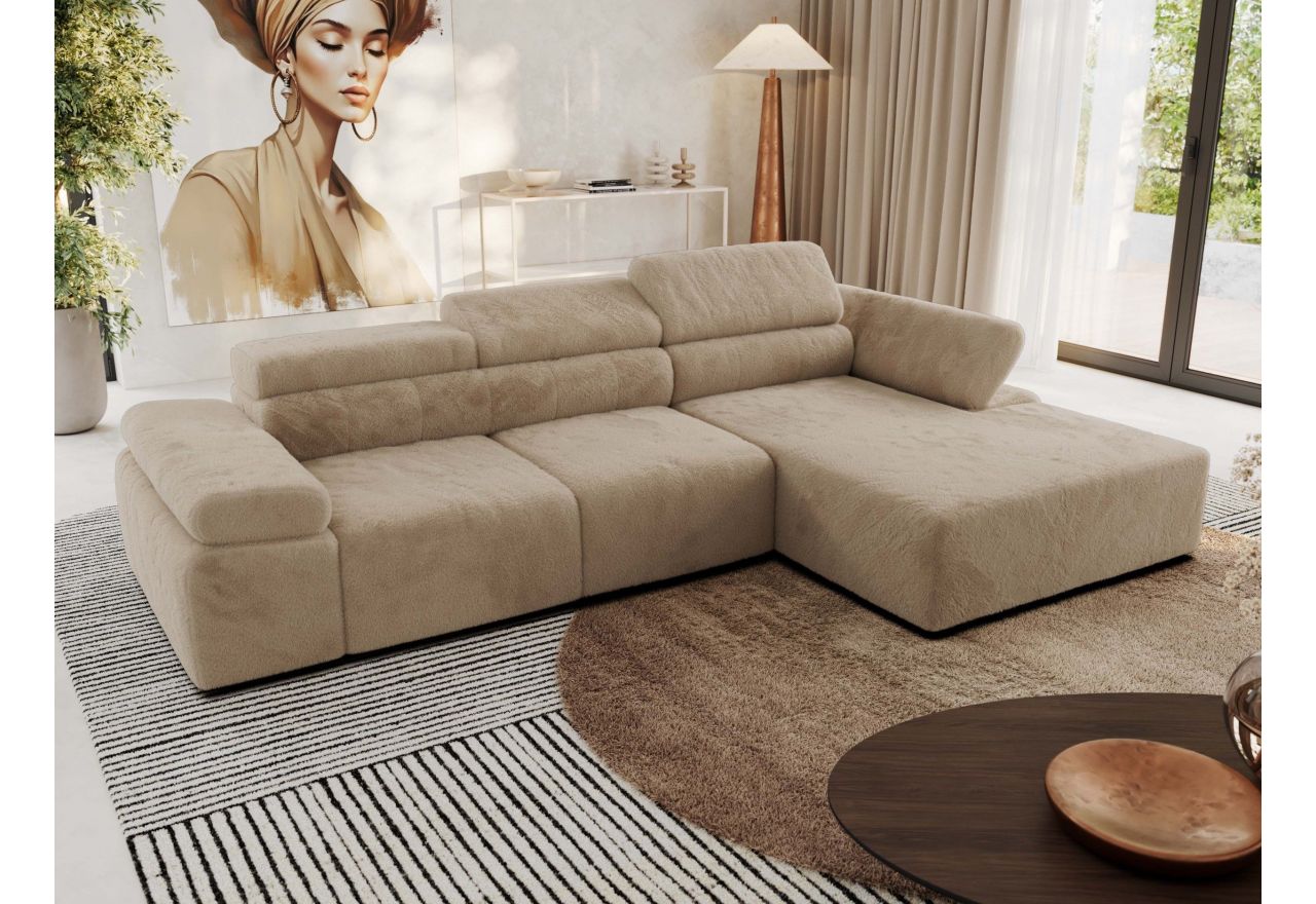 Narożnik z elektrycznym sterowaniem RILASSO L - strona prawa - beżowy, plusz