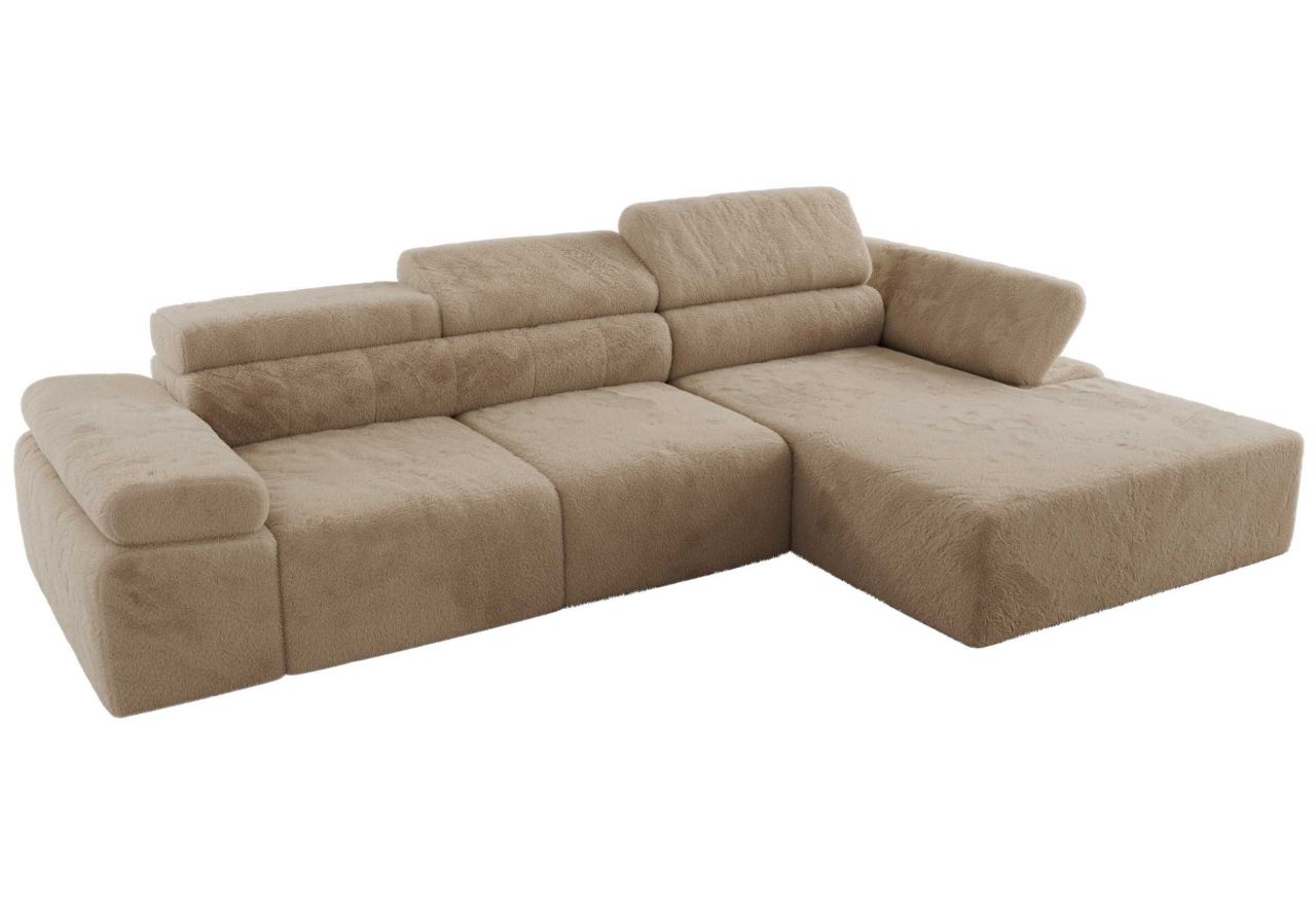 Narożnik z elektrycznym sterowaniem RILASSO L - strona prawa - beżowy, plusz