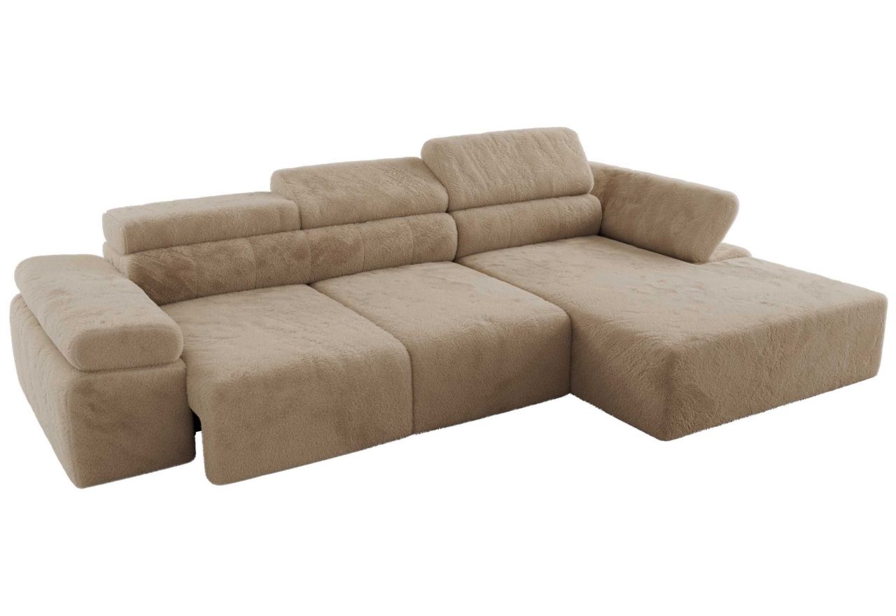 Narożnik z elektrycznym sterowaniem RILASSO L - strona prawa - beżowy, plusz