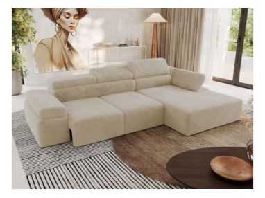 Narożnik z elektrycznym sterowaniem RILASSO L - strona prawa - kremowy, plusz