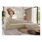 Narożnik z elektrycznym sterowaniem RILASSO L - strona prawa - kremowy, plusz