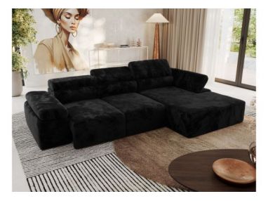 Narożnik z elektrycznym sterowaniem RILASSO L - strona prawa - czarny, plusz