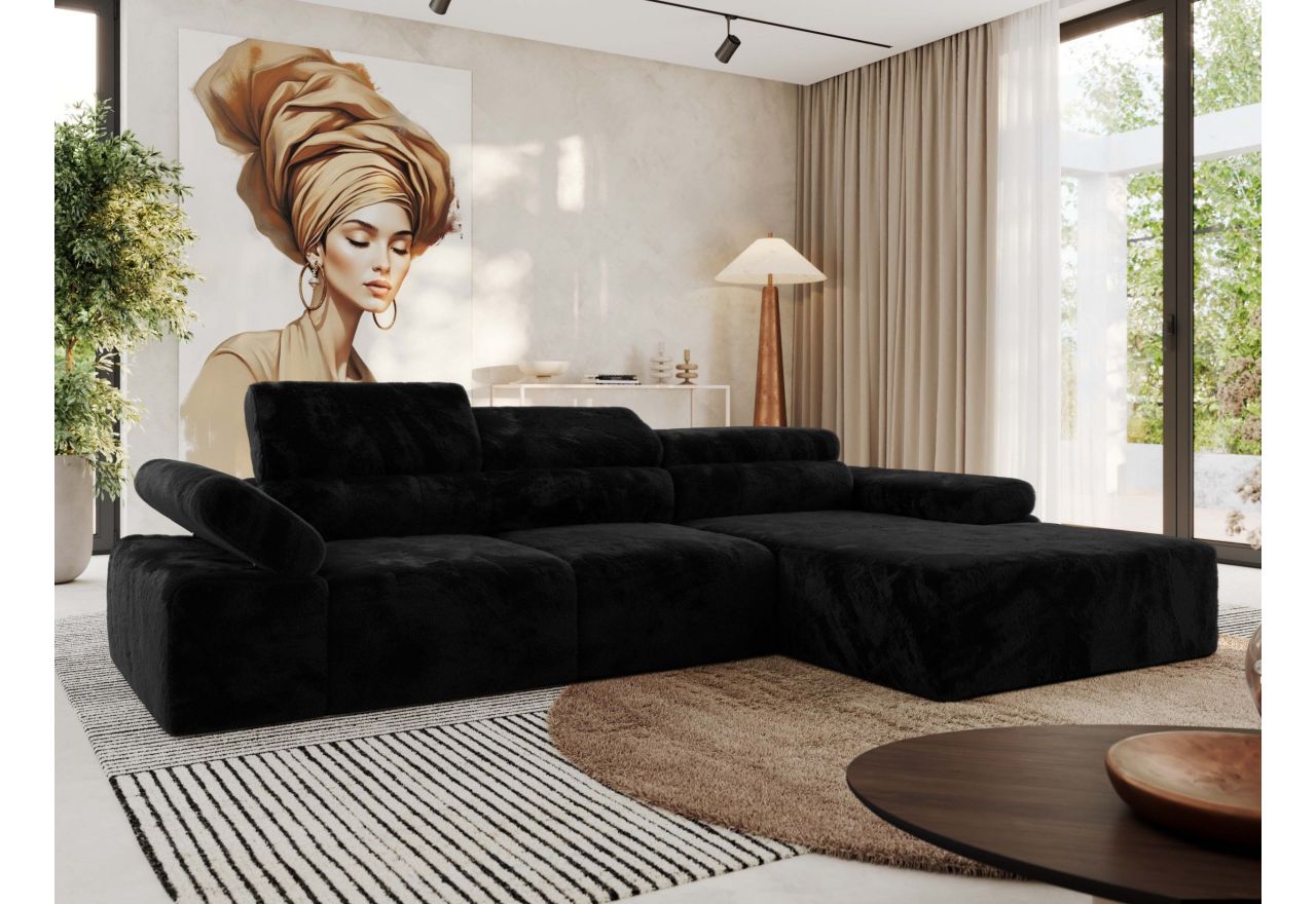 Narożnik z elektrycznym sterowaniem RILASSO L - strona prawa - czarny, plusz